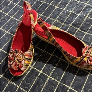 Naturalizer Red and Yellow Striped Espadrilles